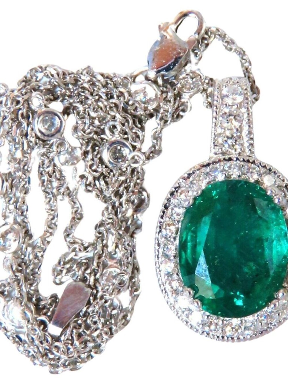 GIA Certified 4.63ct Natural Emerald Diamonds Necklace 14kt gold*